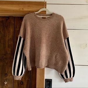 POL Striped Sleeve Sweater